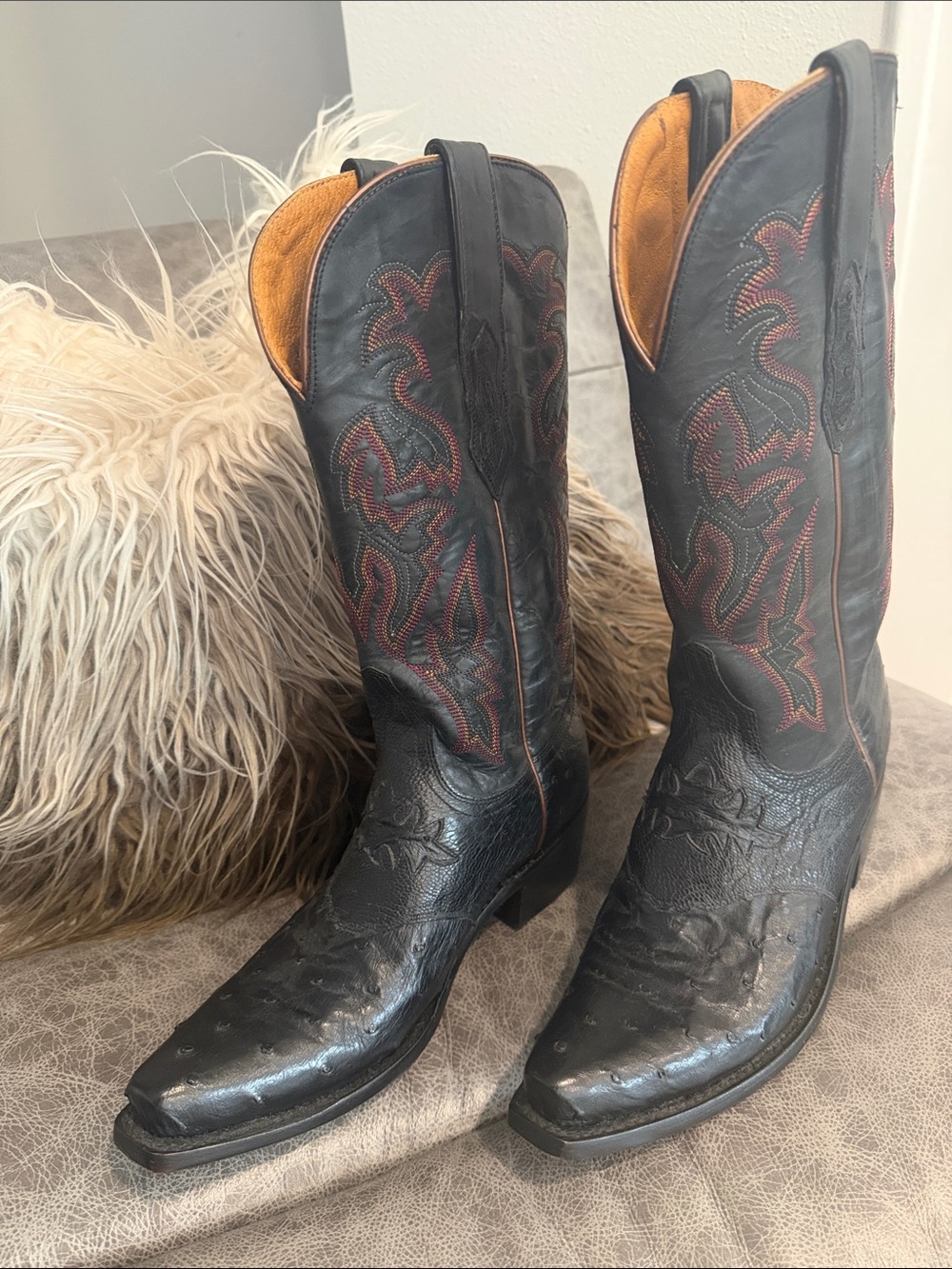 Lucchese ostrich & leather black Western Boots, ostrich toe box - Picture 3 of 16